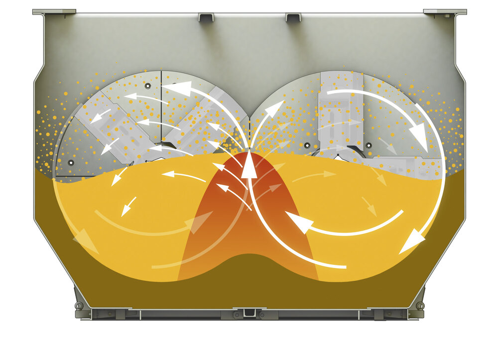 Twin-shaft continuous mixer for dry and moist mineral substances